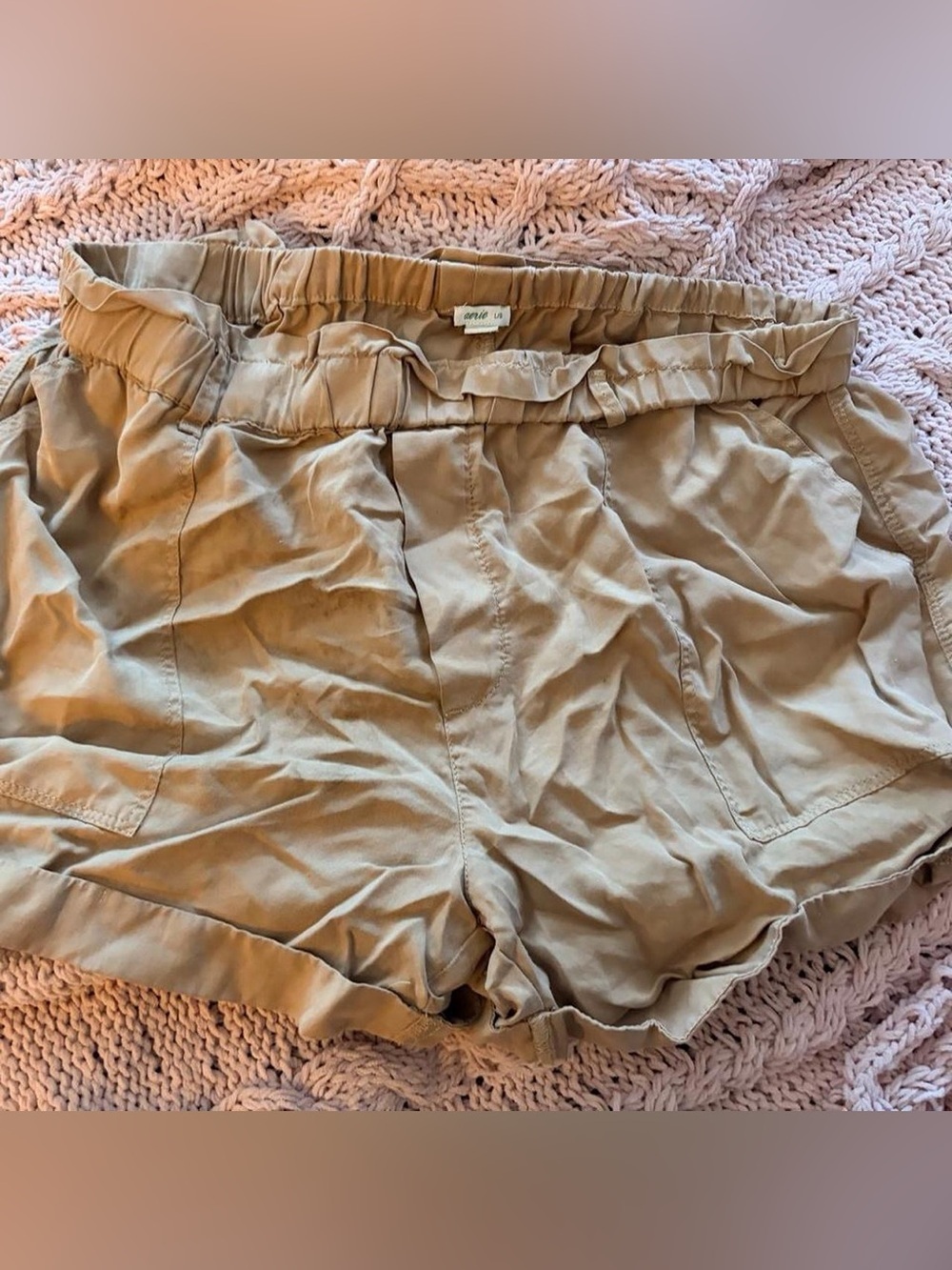 aerie Tan Ruffle-Hem Shorts